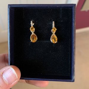 Gemstone King Citrine Earrings - Silver & Gold w/ lab created diamond